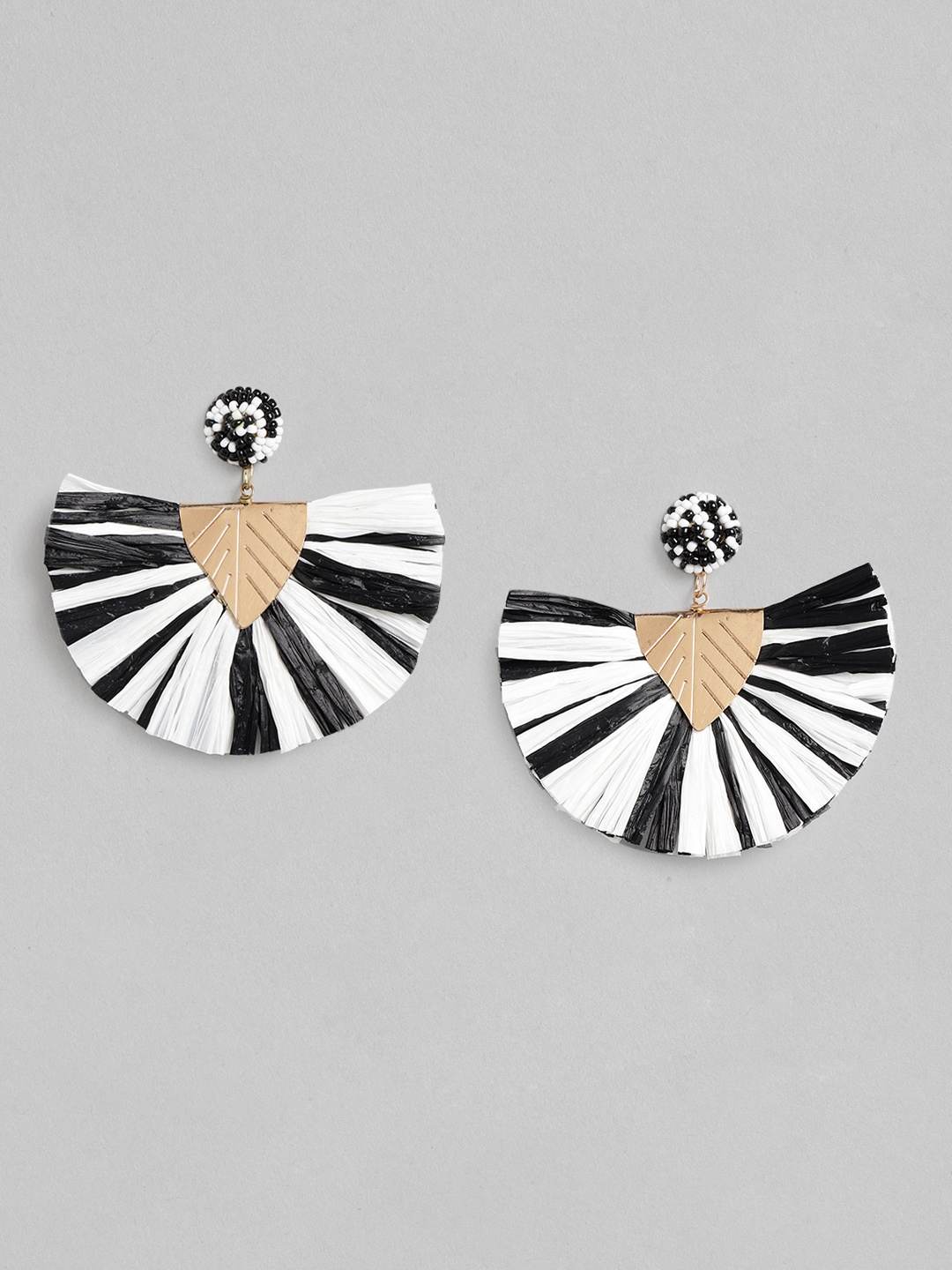 

DressBerry White & Black Beaded Tasselled Drop Earrings
