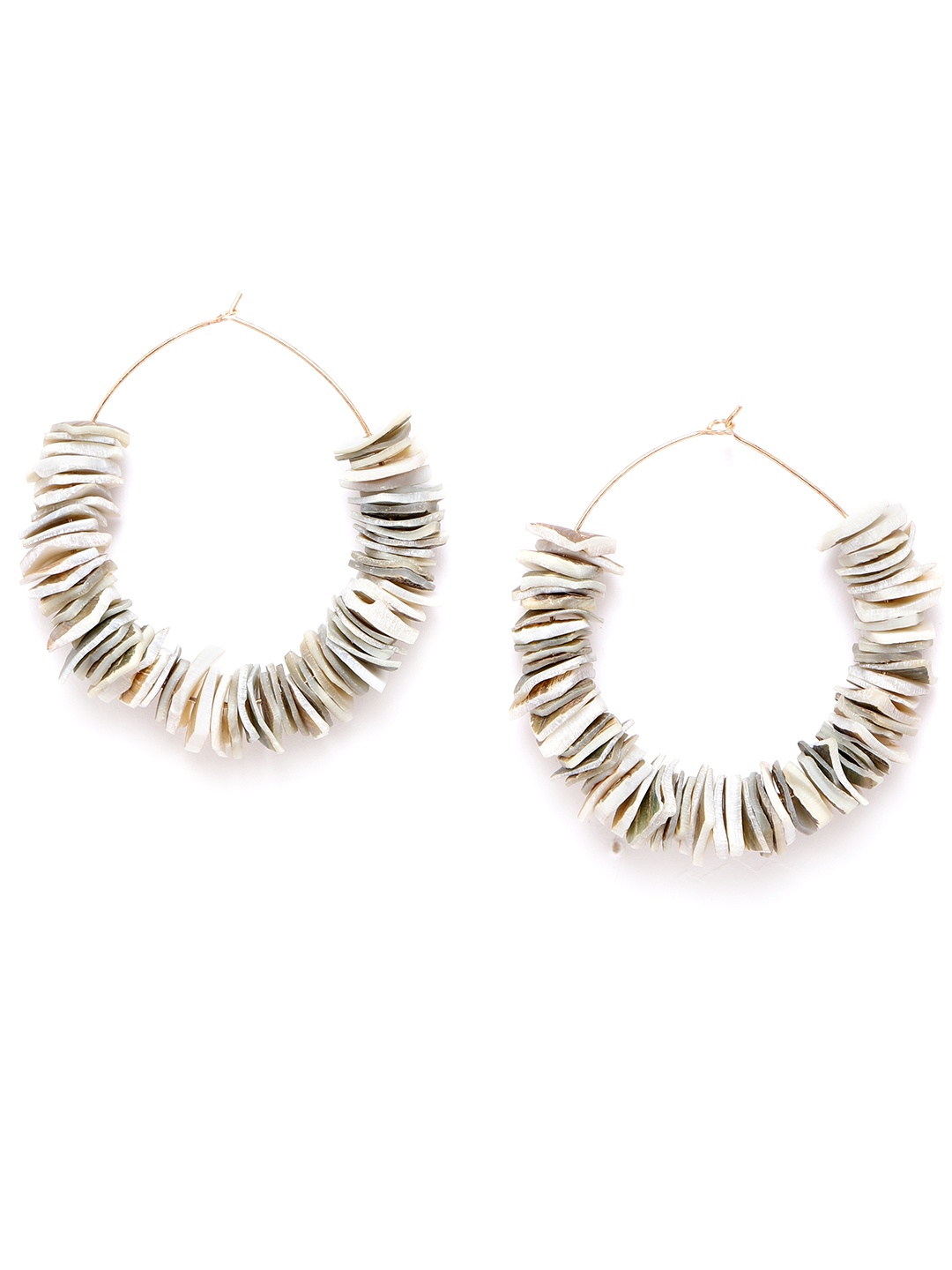 

DressBerry Off White & Green Shell Oval Hoop Earrings