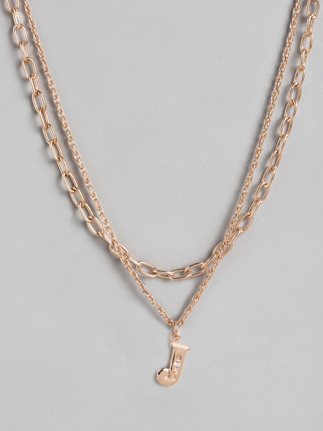 

DressBerry Gold-Toned Stone-Studded Alphabet J Charm Layered Necklace