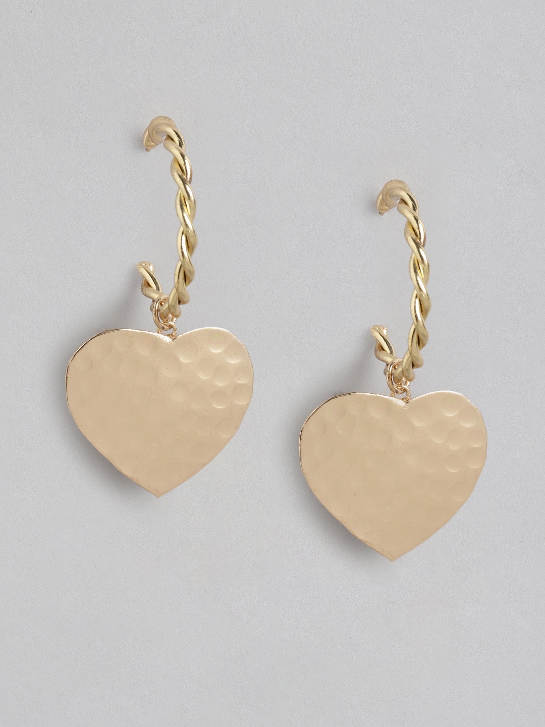 

DressBerry Rose Gold-Toned & Gold-Toned Hammered Heart Shaped Drop Earrings