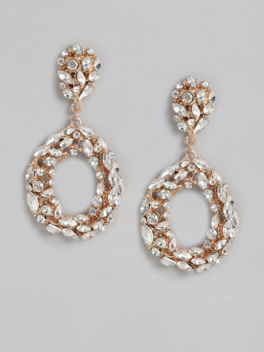 

DressBerry Gold-Toned Stone Studded Teardrop Shaped Drop Earrings