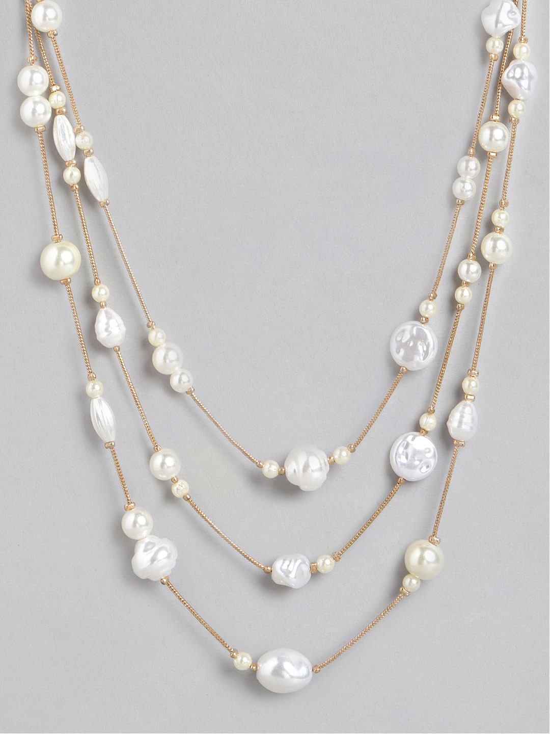

DressBerry Gold-Toned & White Beaded Layered Necklace