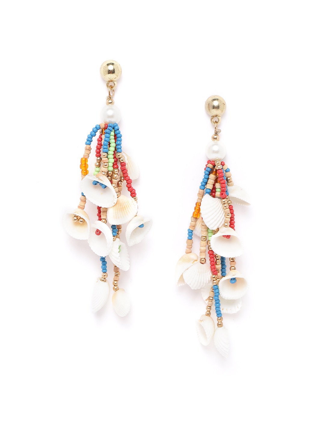 

DressBerry Multicoloured Beaded & Sea Shell Detail Tasselled Contemporary Drop Earrings, Multi