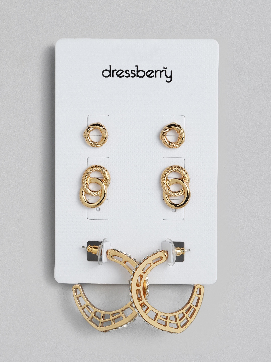 

DressBerry Pack of 3 Rose Gold-Plated Half Hoop & Stud Earrings
