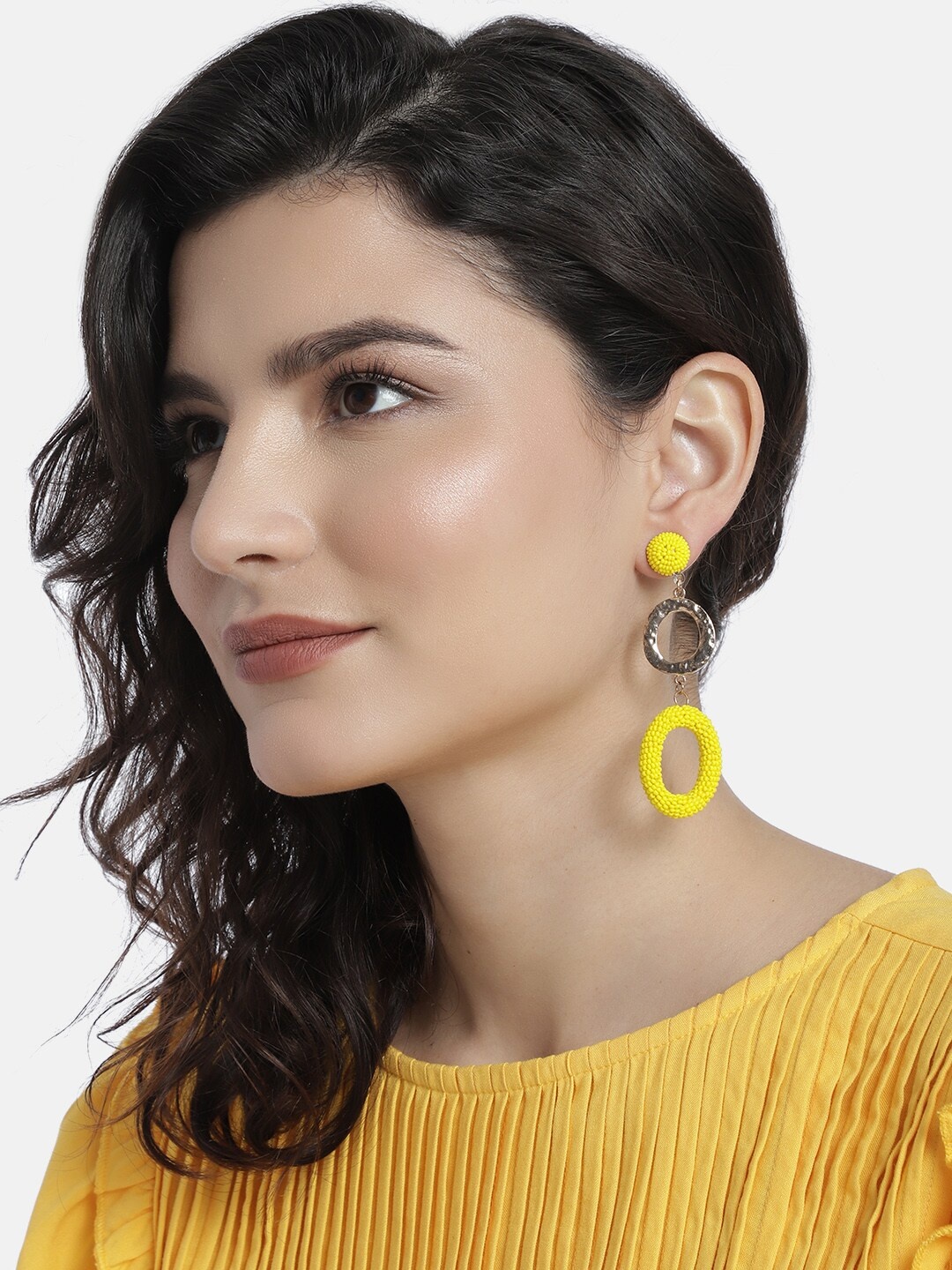 

DressBerry Yellow Rose Gold-Plated Circular Drop Earrings