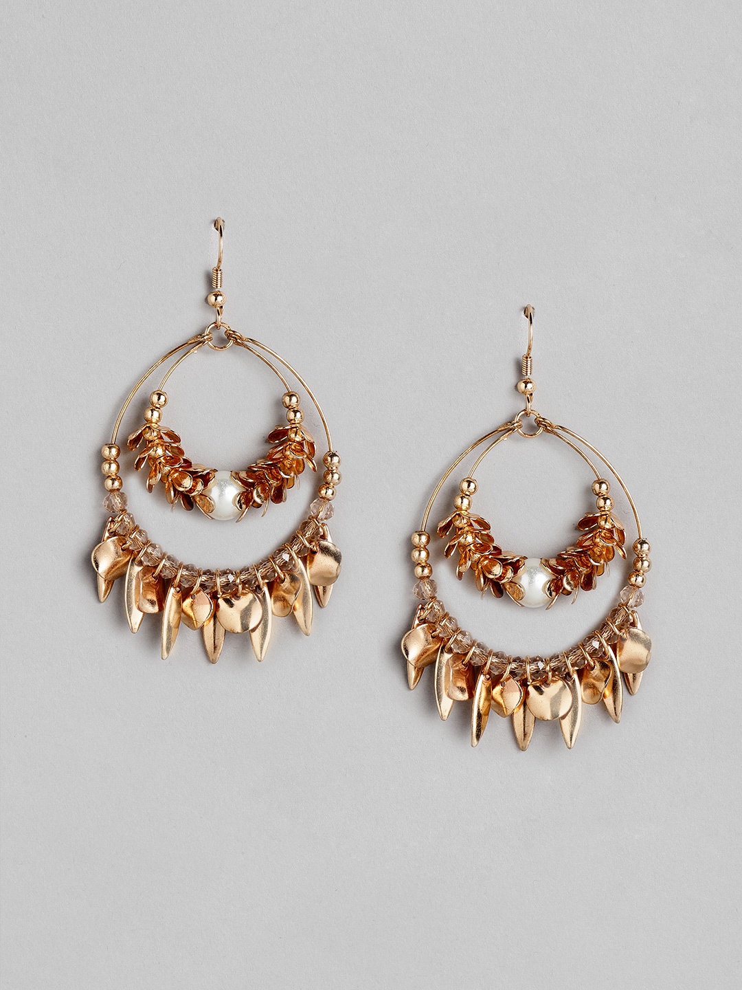 

DressBerry White Gold-Plated Beaded Leaf Detail Contemporary Drop Earrings