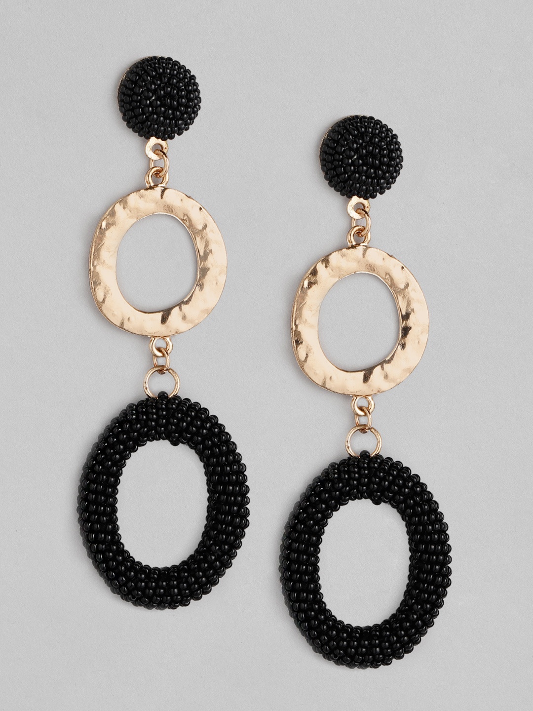 

DressBerry Black Rose Gold-Plated Beaded Oval Drop Earrings