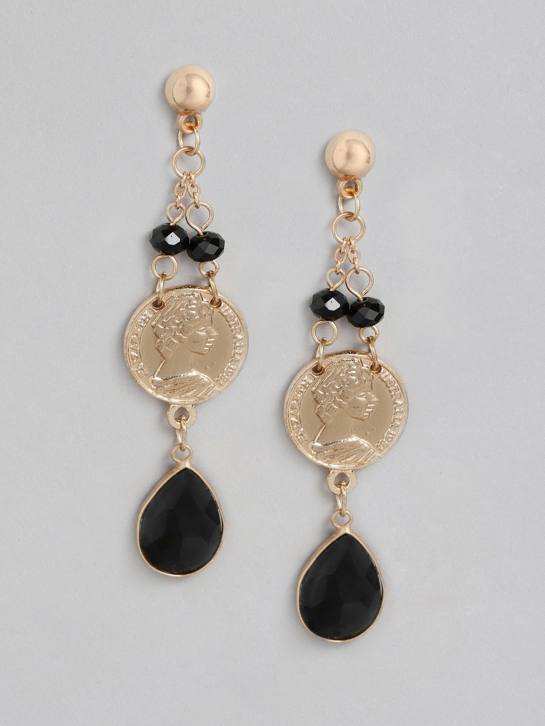 

DressBerry Gold-Toned & Black Beaded Contemporary Drop Earrings