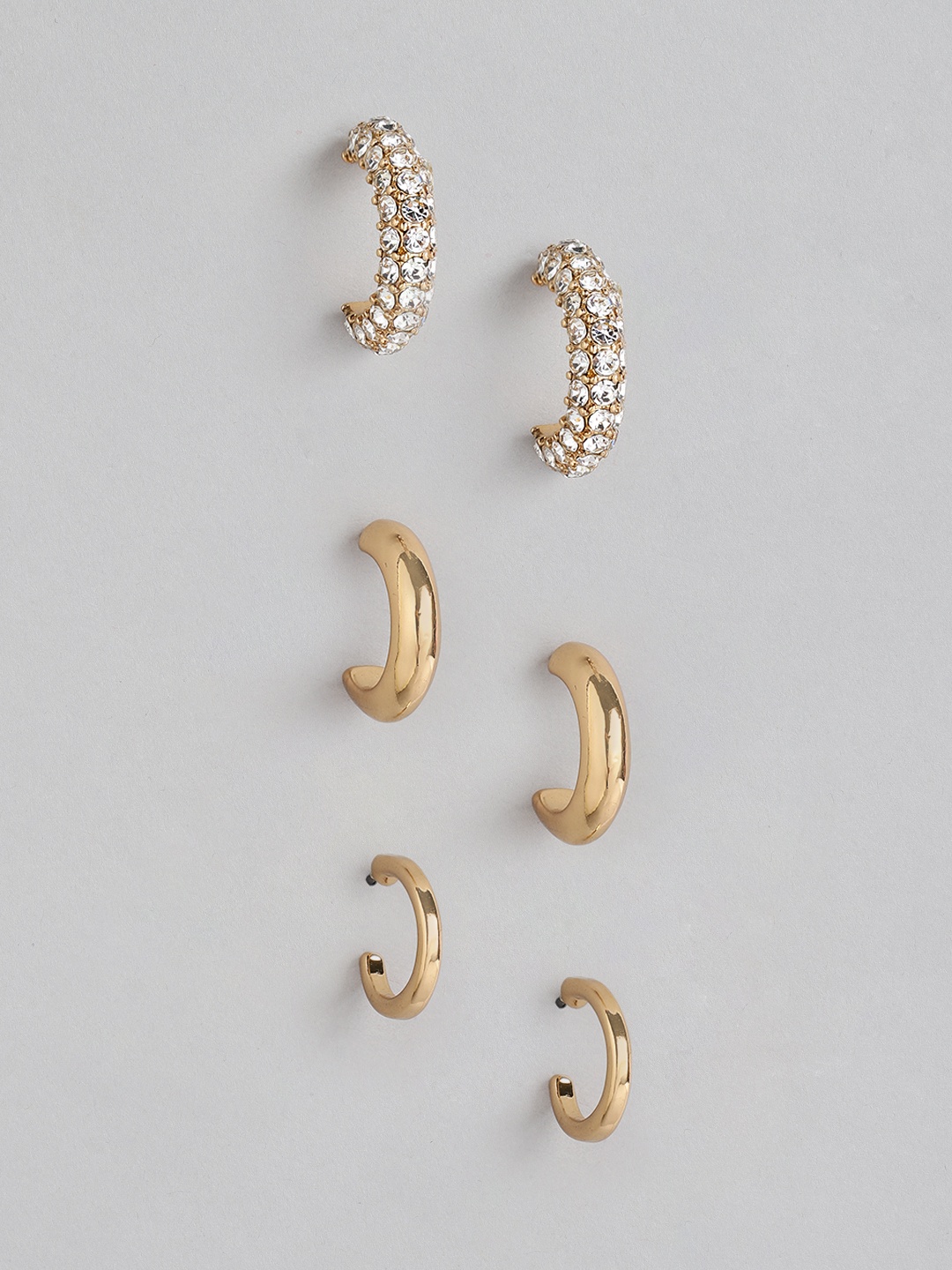 

DressBerry Set of 3 Gold-Plated Huggie Half Hoop Earrings