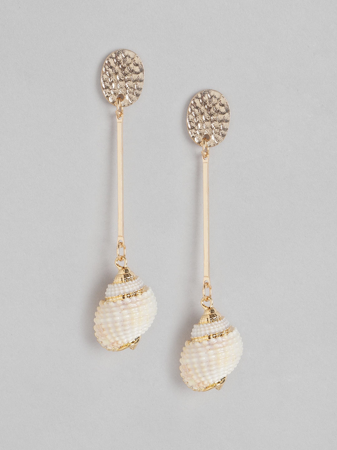 

DressBerry Gold-Toned & Off-White Contemporary Drop Earrings with Sea Shell Detail