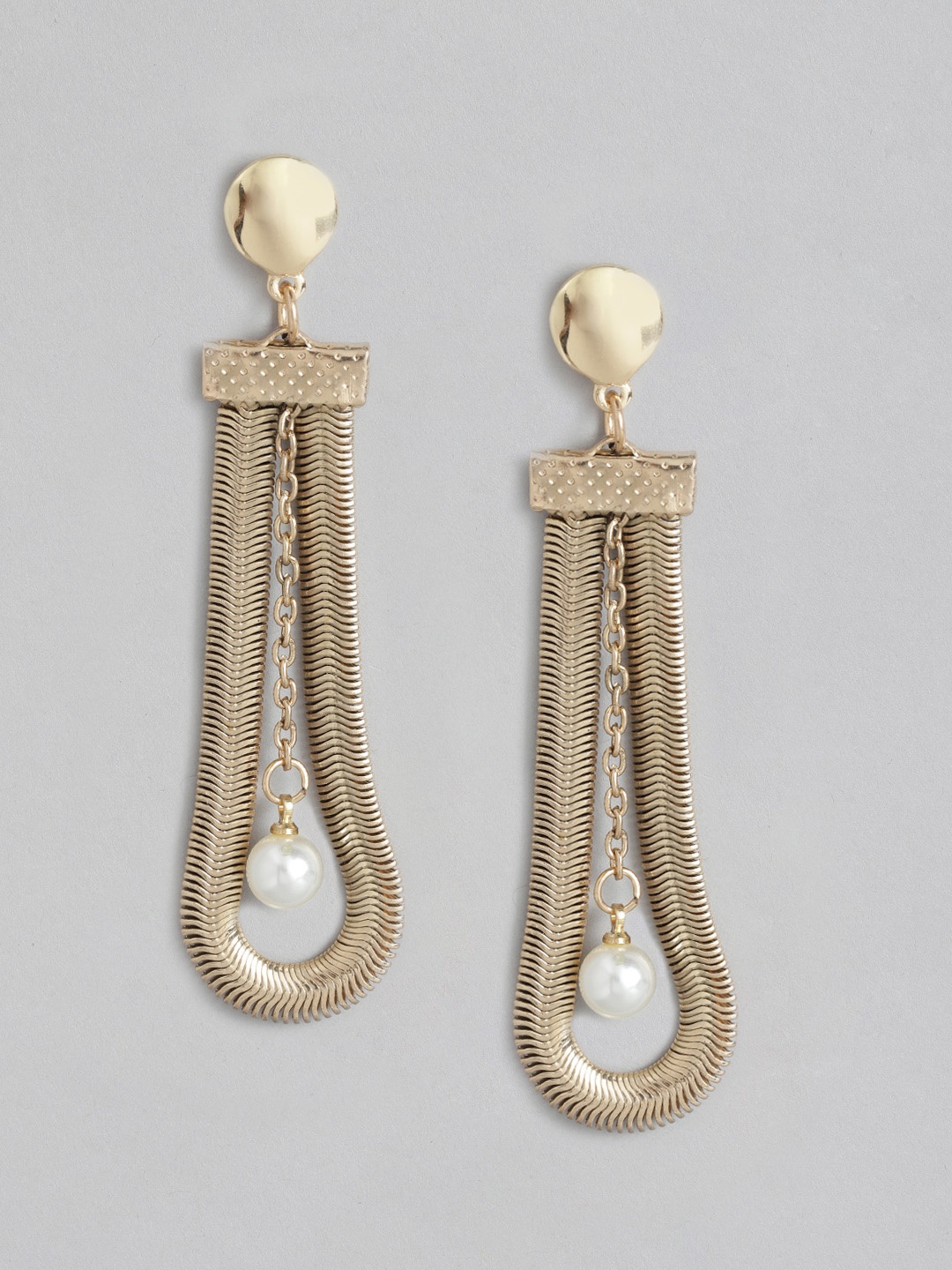 

DressBerry Gold-Toned & Off-White Beaded Drop Earrings