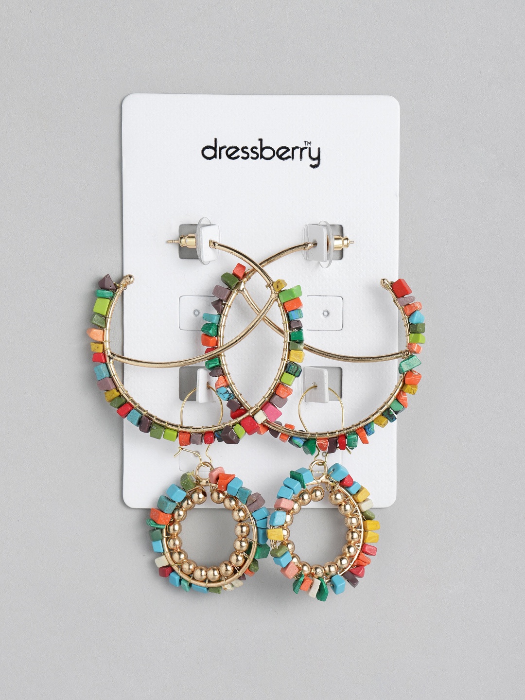 

DressBerry Set of 2 Multicoloured Circular Earrings, Multi