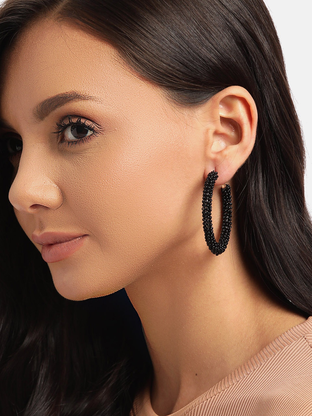 

DressBerry Black Beaded Circular Hoop Earrings
