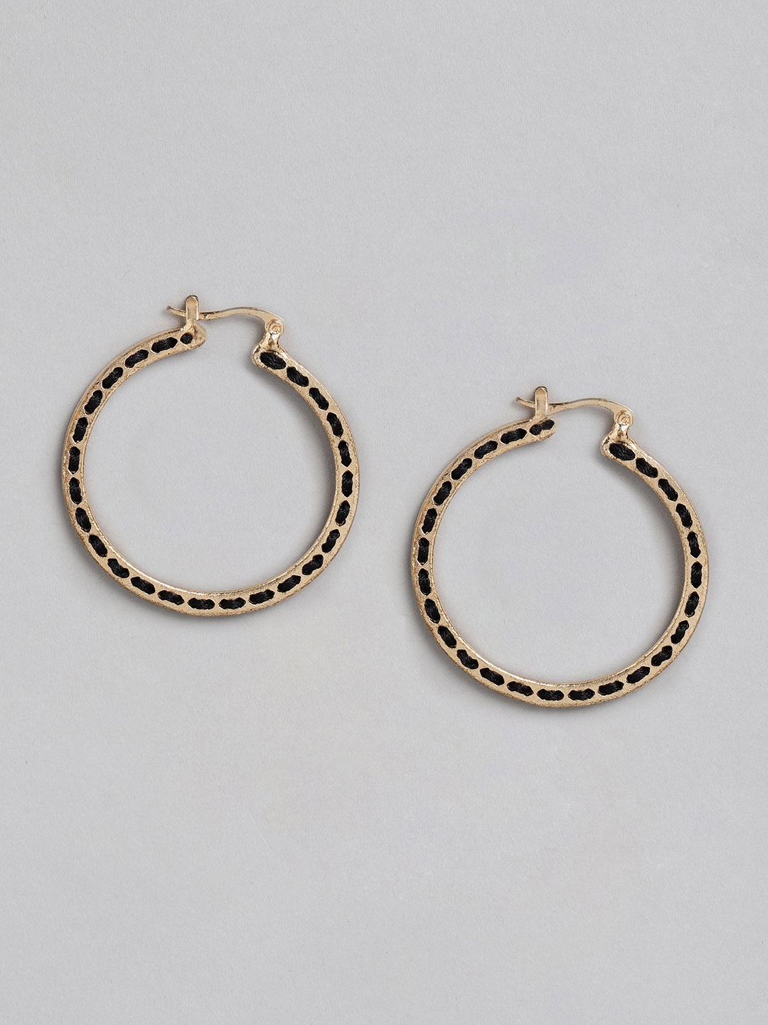 

DressBerry Gold-Toned & Black Thread Work Hoop Earrings