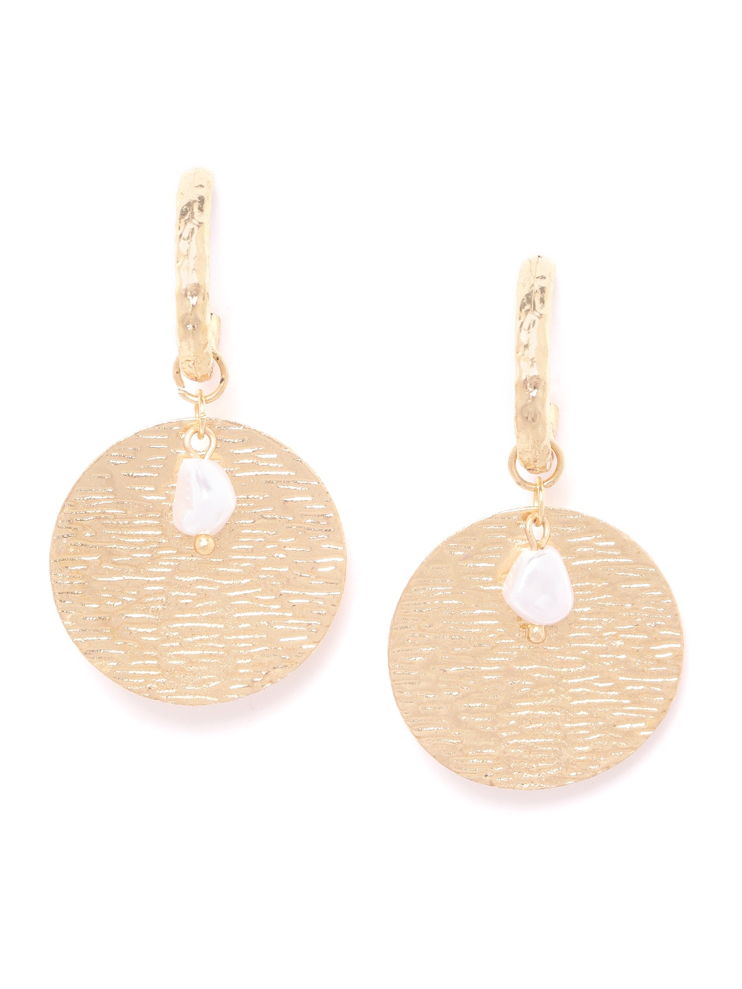 

DressBerry Gold-Toned Beaded Textured Circular Drop Earrings