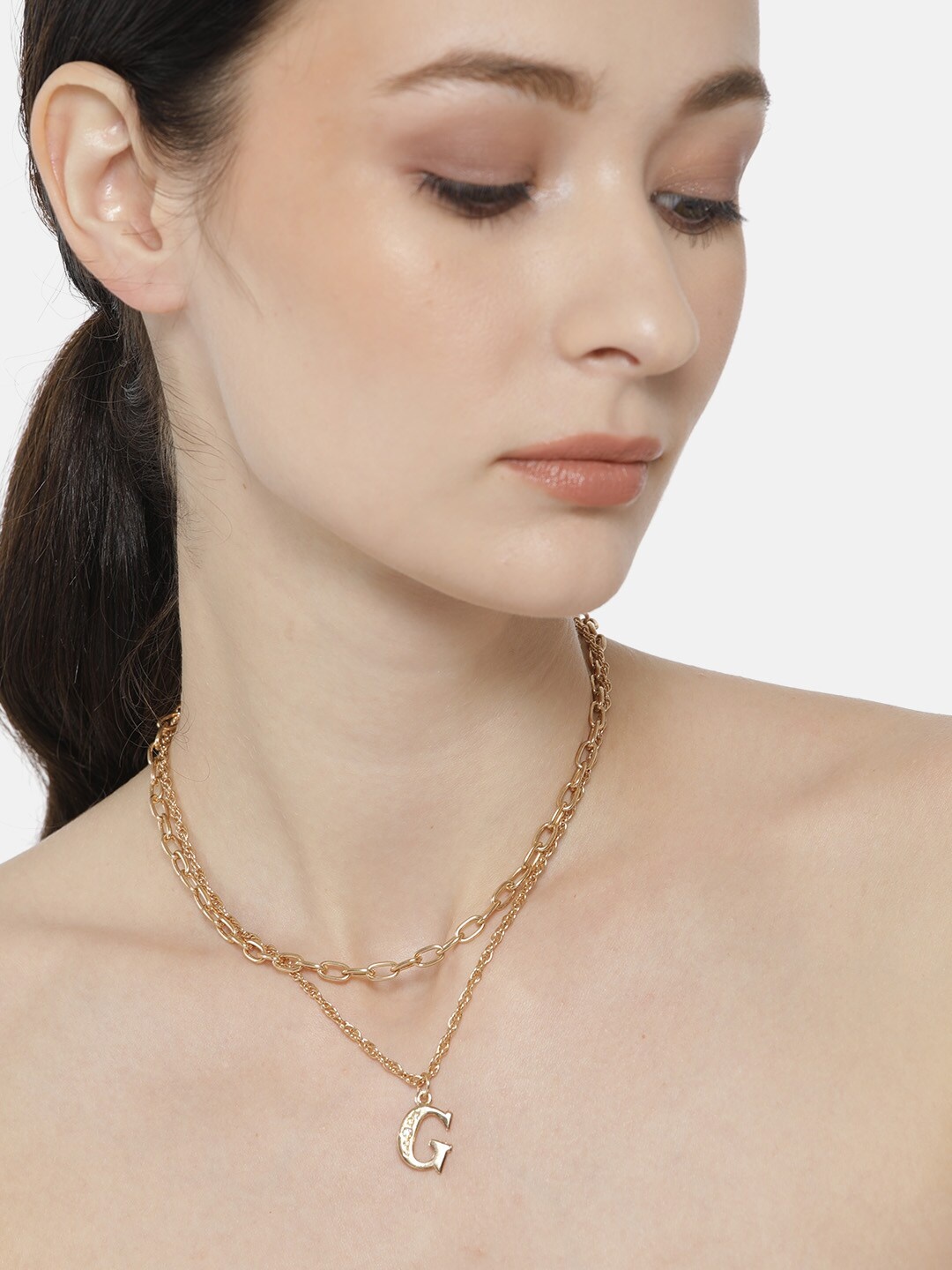 

DressBerry Gold-Toned G-Alphabet Stone-Studded Layered Necklace