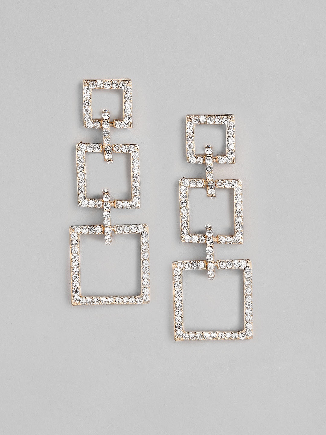 

DressBerry Rose Gold-Plated Stone Studded Square Drop Earrings