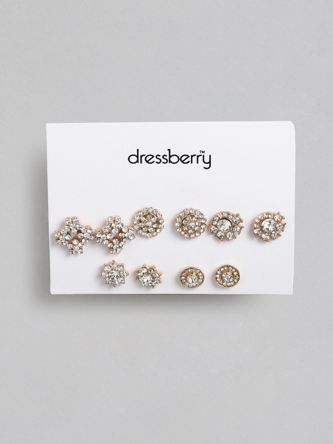 

DressBerry Set of 5 Gold-Toned Stone Studded Studs