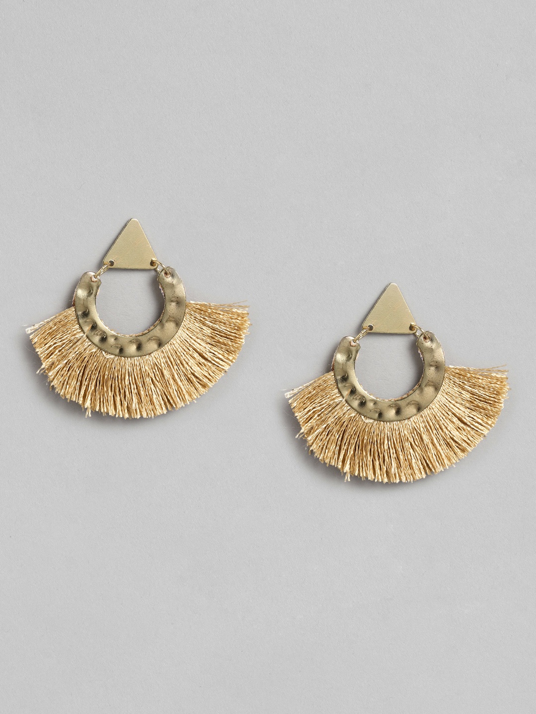 

DressBerry Gold-Toned Crescent Shaped Tasselled Drop Earrings