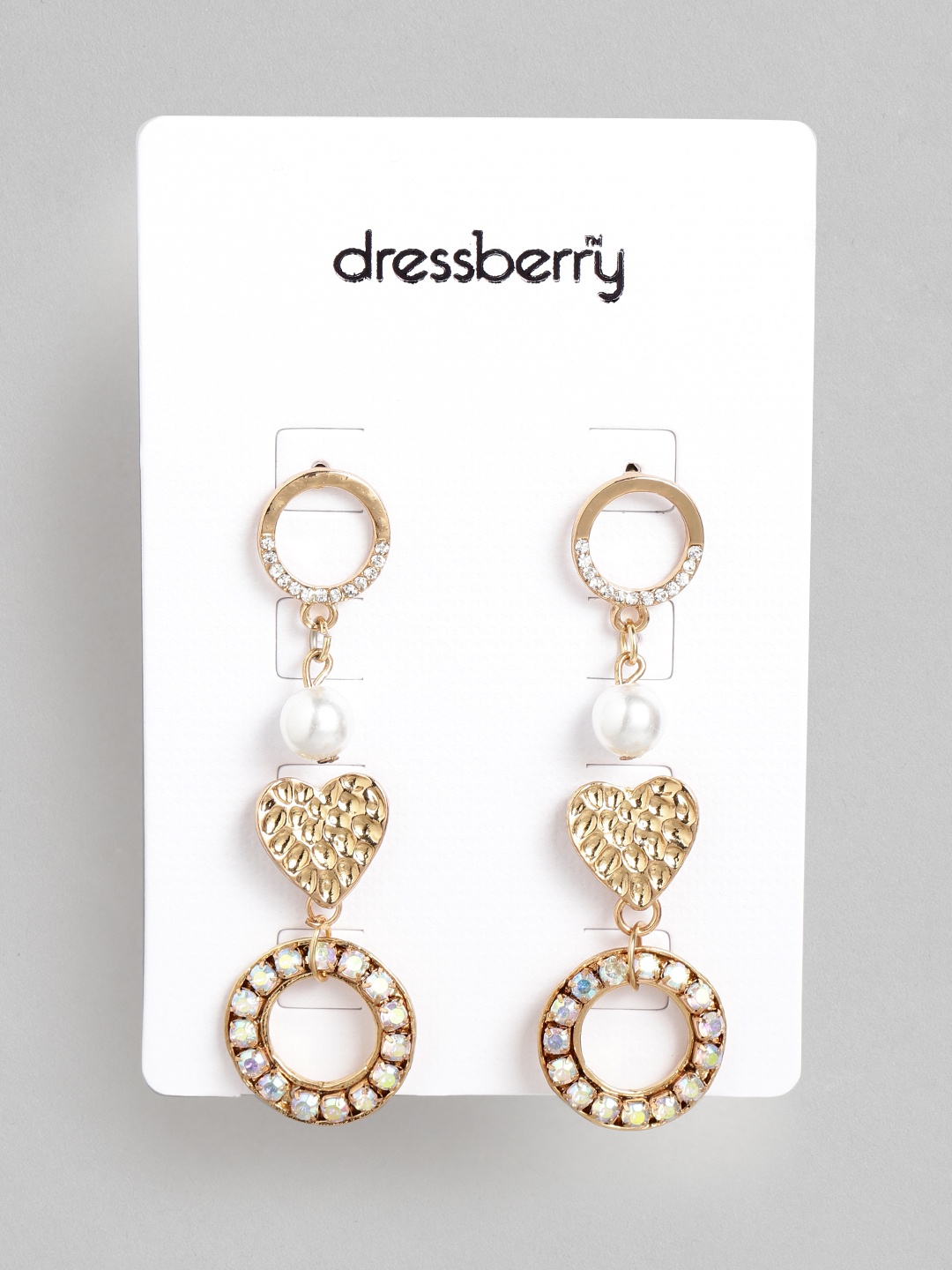 

DressBerry Gold-Toned & Off-White Stone-Studded Circular Drop Earrings