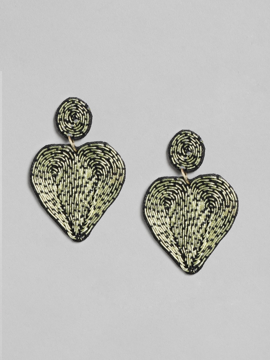 

DressBerry Green & Gold-Toned Threadwork Handcrafted Heart Shaped Drop Earrings