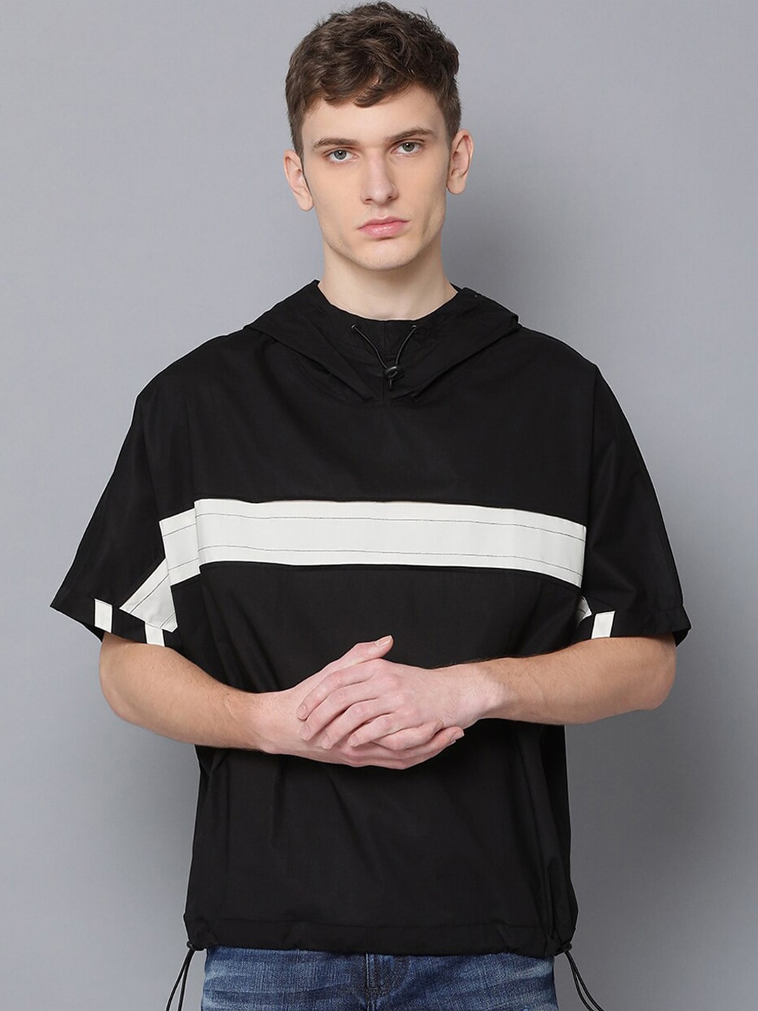 

Antony Morato Men Black & White Colourblocked Hooded T-shirt