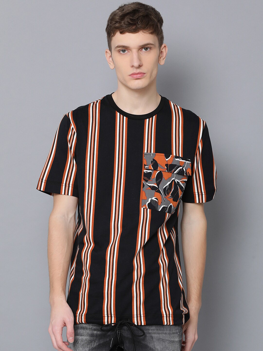 

Antony Morato Men Black Striped Round Neck T-shirt