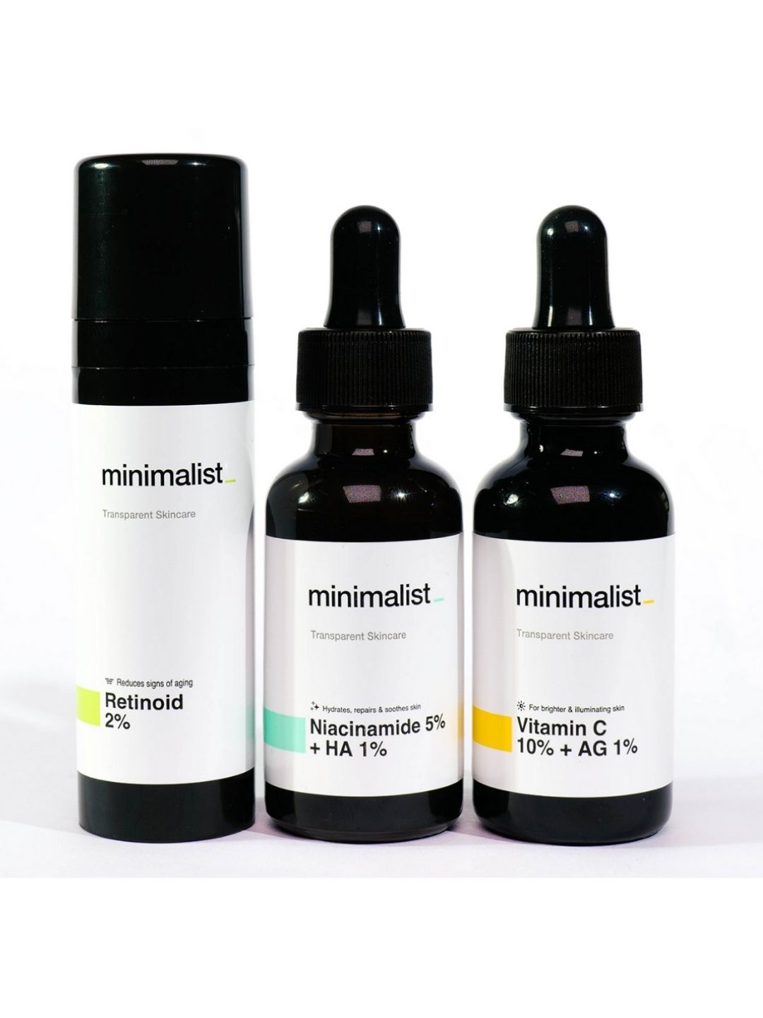 

Minimalist Set of 3 Daily Multi Vitamin A B3 & C Face Serums, Black