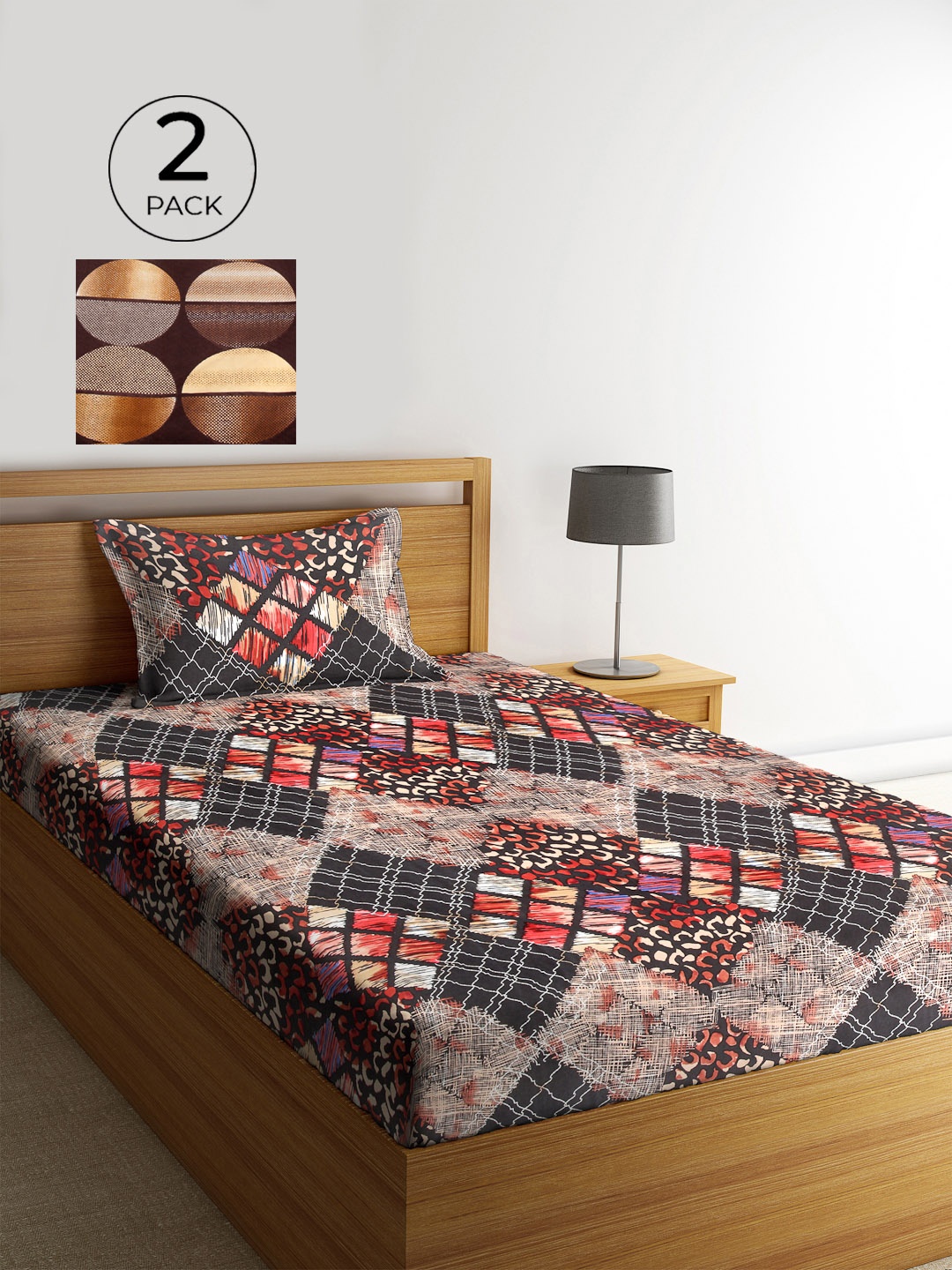 

KLOTTHE Multicoloured Printed 210 TC 2 Single Bedsheets With 2 Pillow Covers, Multi