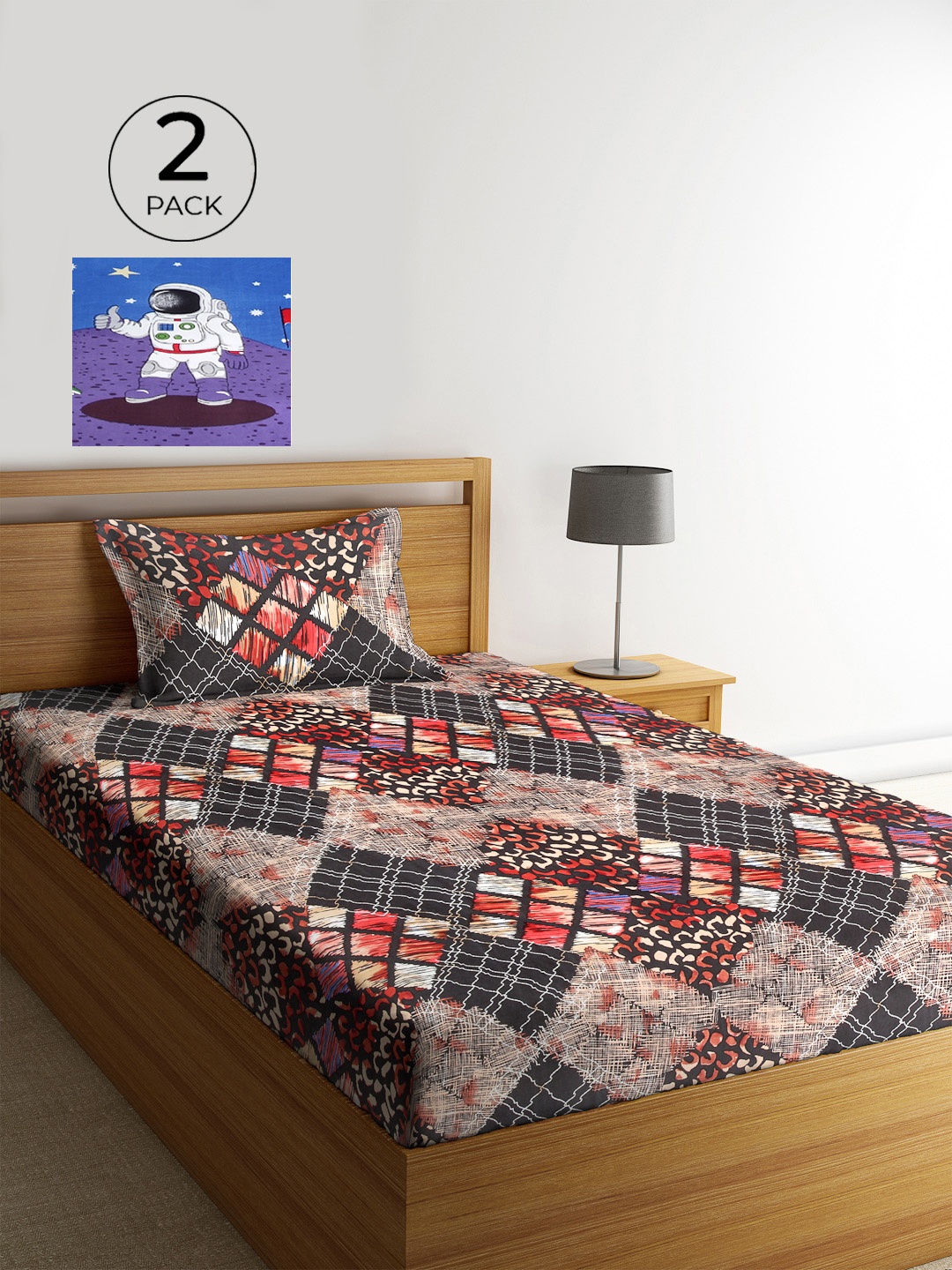 

KLOTTHE Multicoloured Abstract 210 TC Polycotton 2 Single Bedsheet with 2 Pillow Covers, Multi