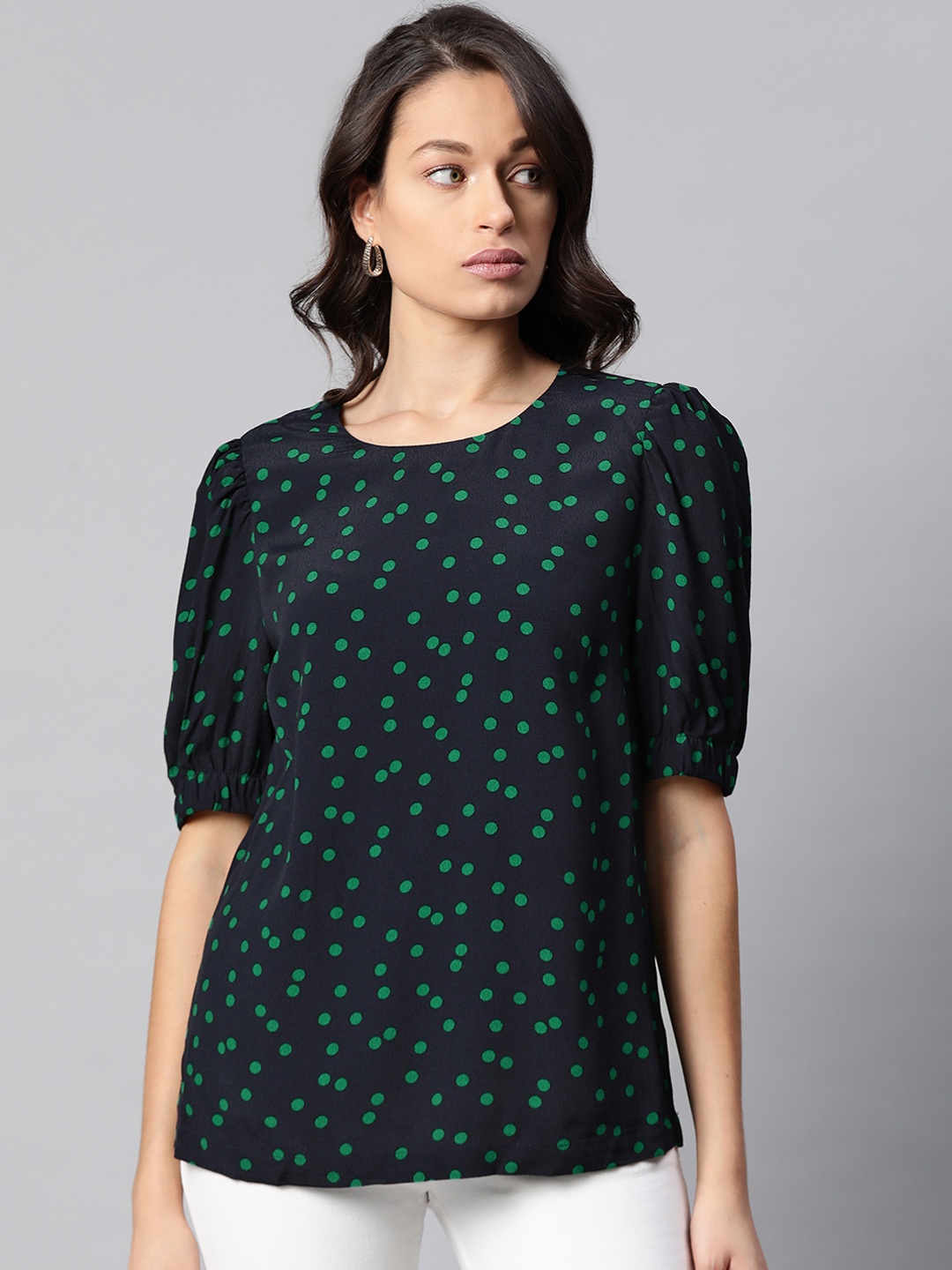 

Marks & Spencer Navy Blue Polka Dots Printed Regular Top