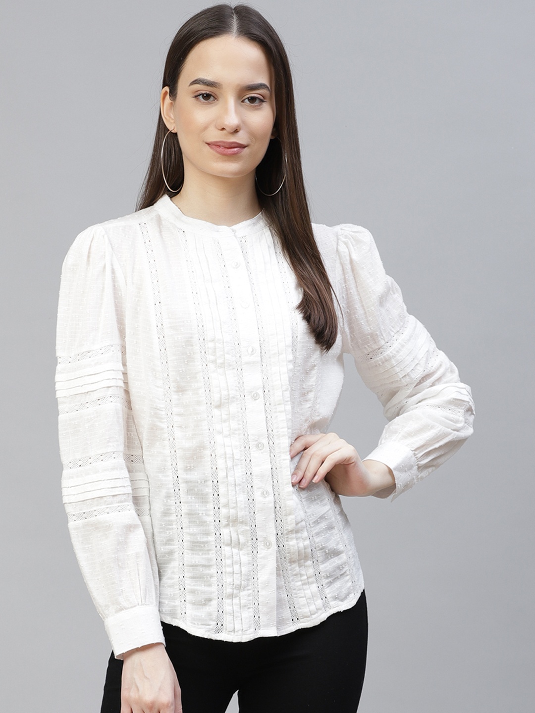 

Marks & Spencer White Mandarin Collar Regular Top