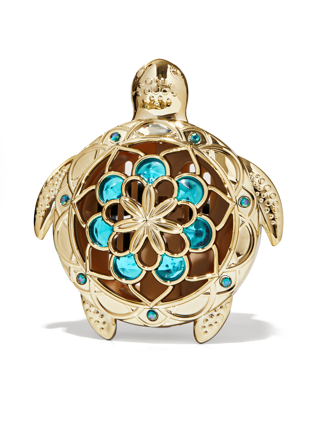 

Bath & Body Works Gold-Toned & Turquoise Blue Flower Turtle Visor & Vent Clip Car Fragrance Holder