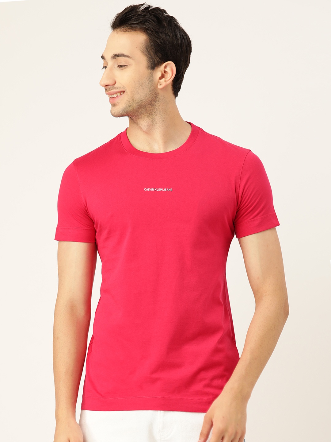 

Calvin Klein Jeans Men Magenta Brand Logo Pure Cotton T-shirt