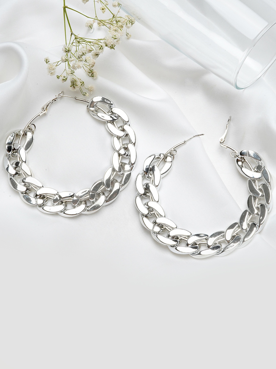 

JOKER & WITCH Silver-Toned Contemporary Hoop Earrings