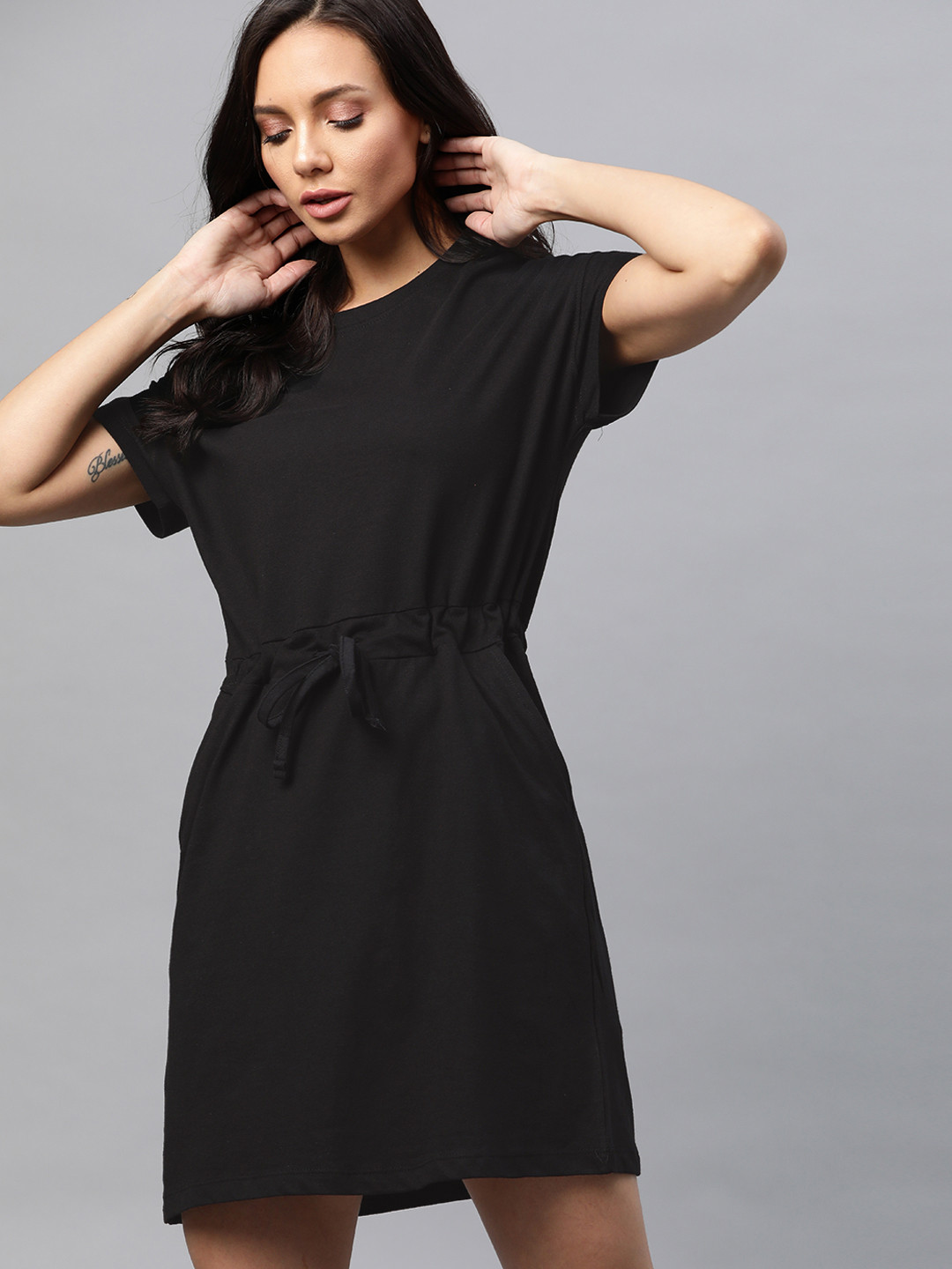 

Harvard Black Pure Cotton Solid A-Line Dress