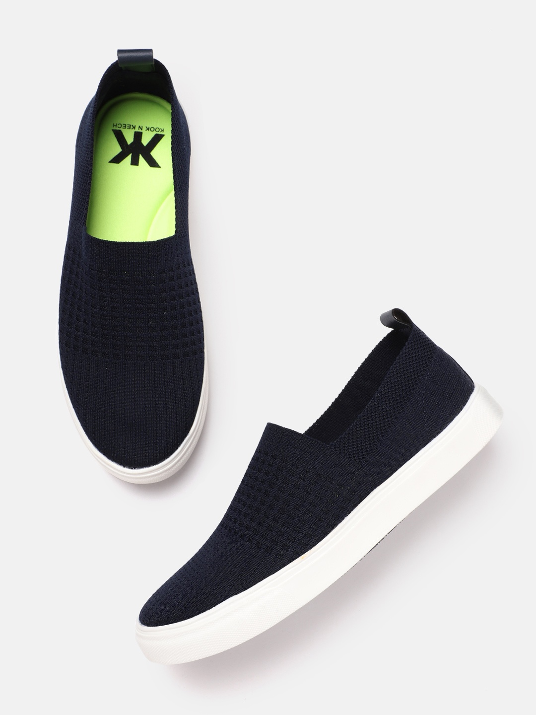 

Kook N Keech Men Navy Blue Woven Design Slip-On Sneakers
