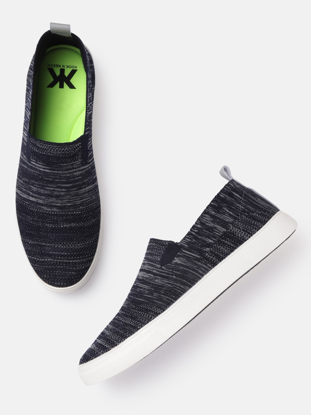 

Kook N Keech Men Navy Blue & Grey Woven Design Slip-On Sneakers