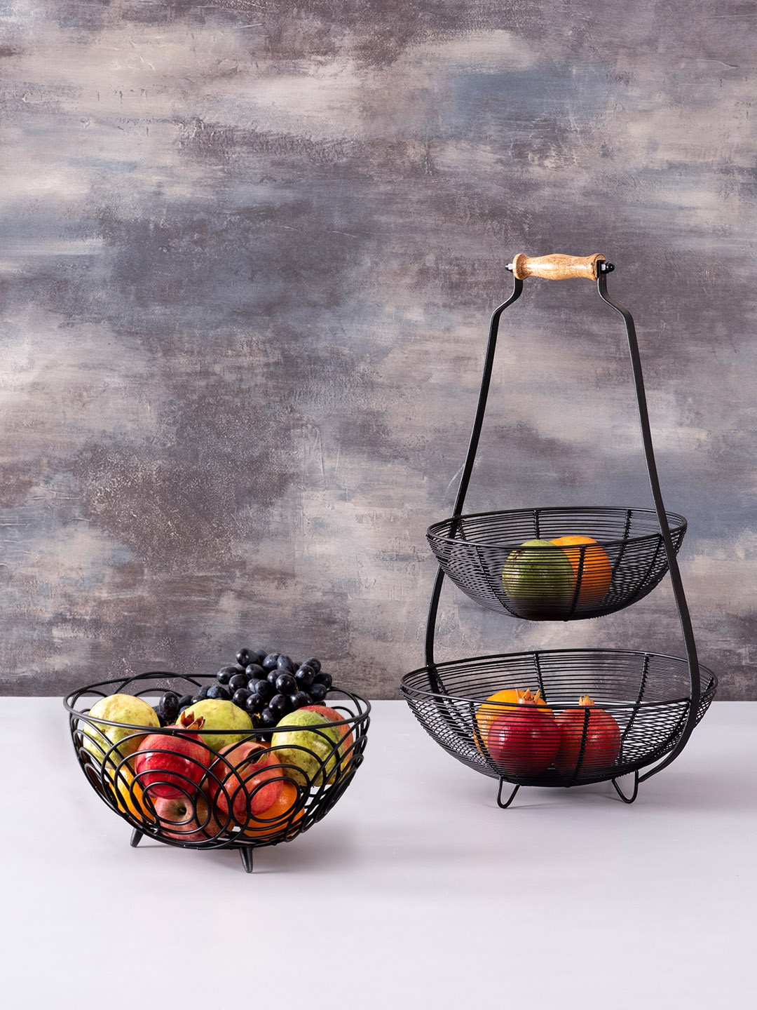 

nestroots Set of 2 Black Solid Fruit Baskets