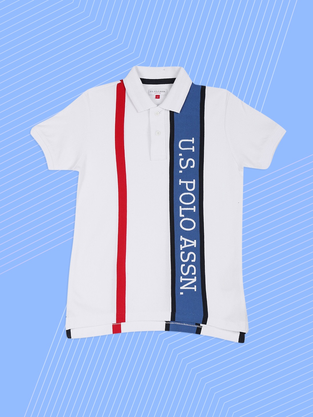 

U.S. Polo Assn. Kids Boys White & Blue Striped Polo Collar T-shirt