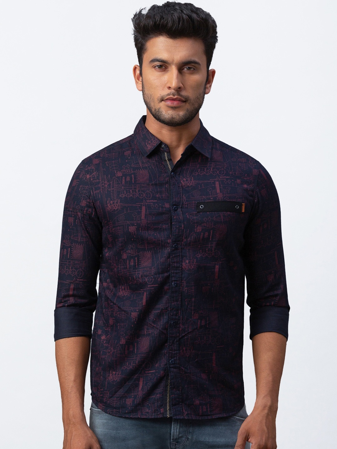 

SPYKAR Men Navy Blue & Pink Slim Fit Printed Casual Shirt