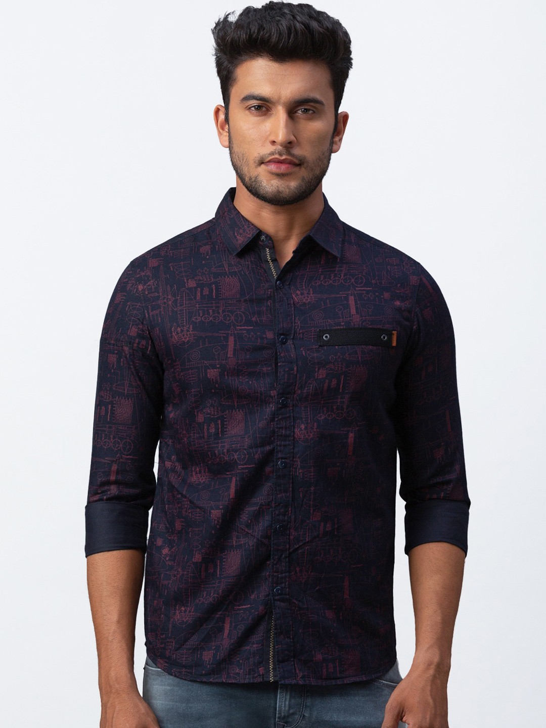 

SPYKAR Men Navy Blue & Pink Slim Fit Printed Casual Shirt