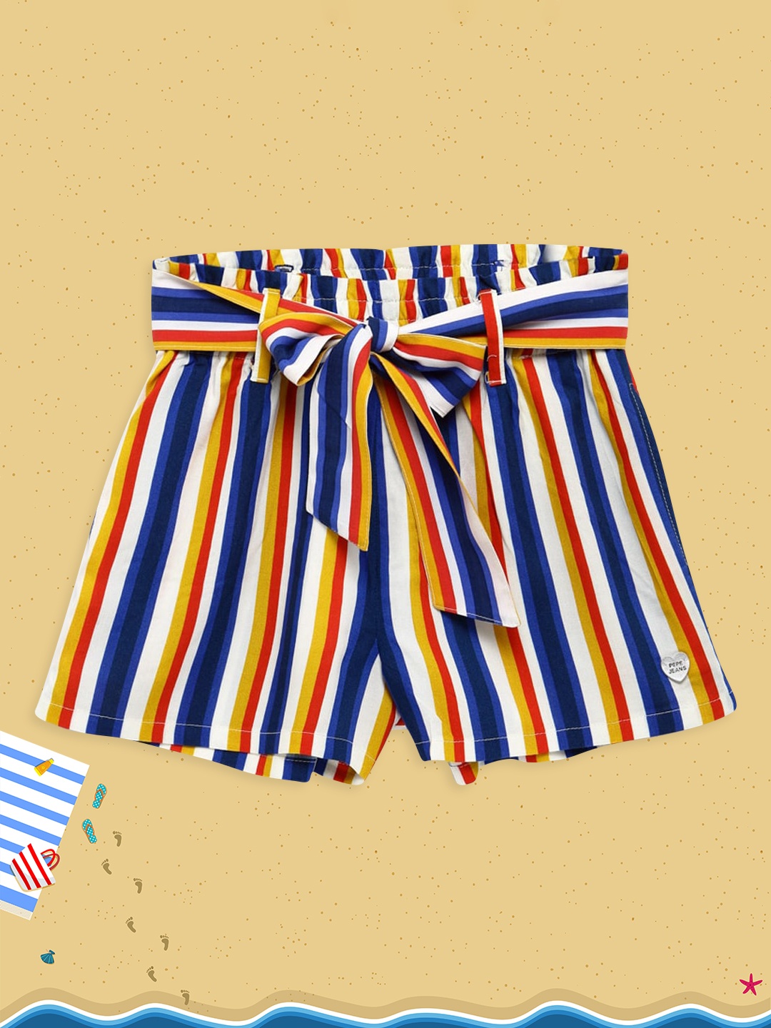 

Pepe Jeans Girls Navy Blue & Orange Striped Regular Fit Shorts