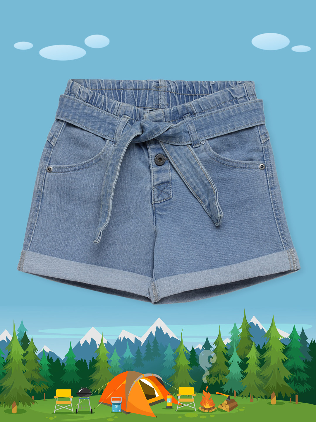 

Pepe Jeans Girls Blue Solid Regular Fit Denim Shorts