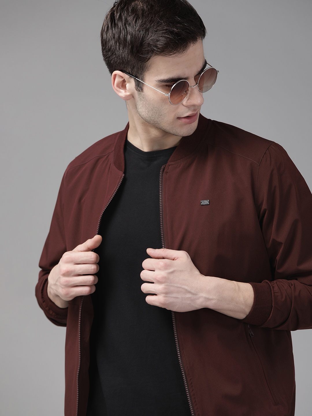 

Roadster Men Maroon Solid Bomber Jacket