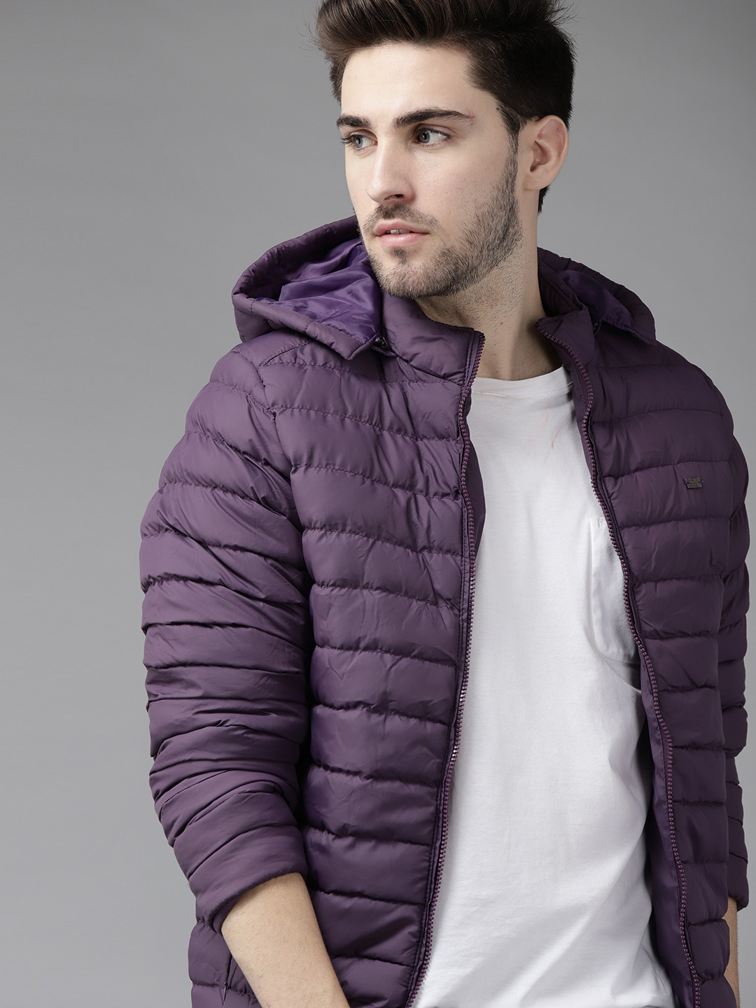 

Roadster Men Purple Padded Hooded Jacket