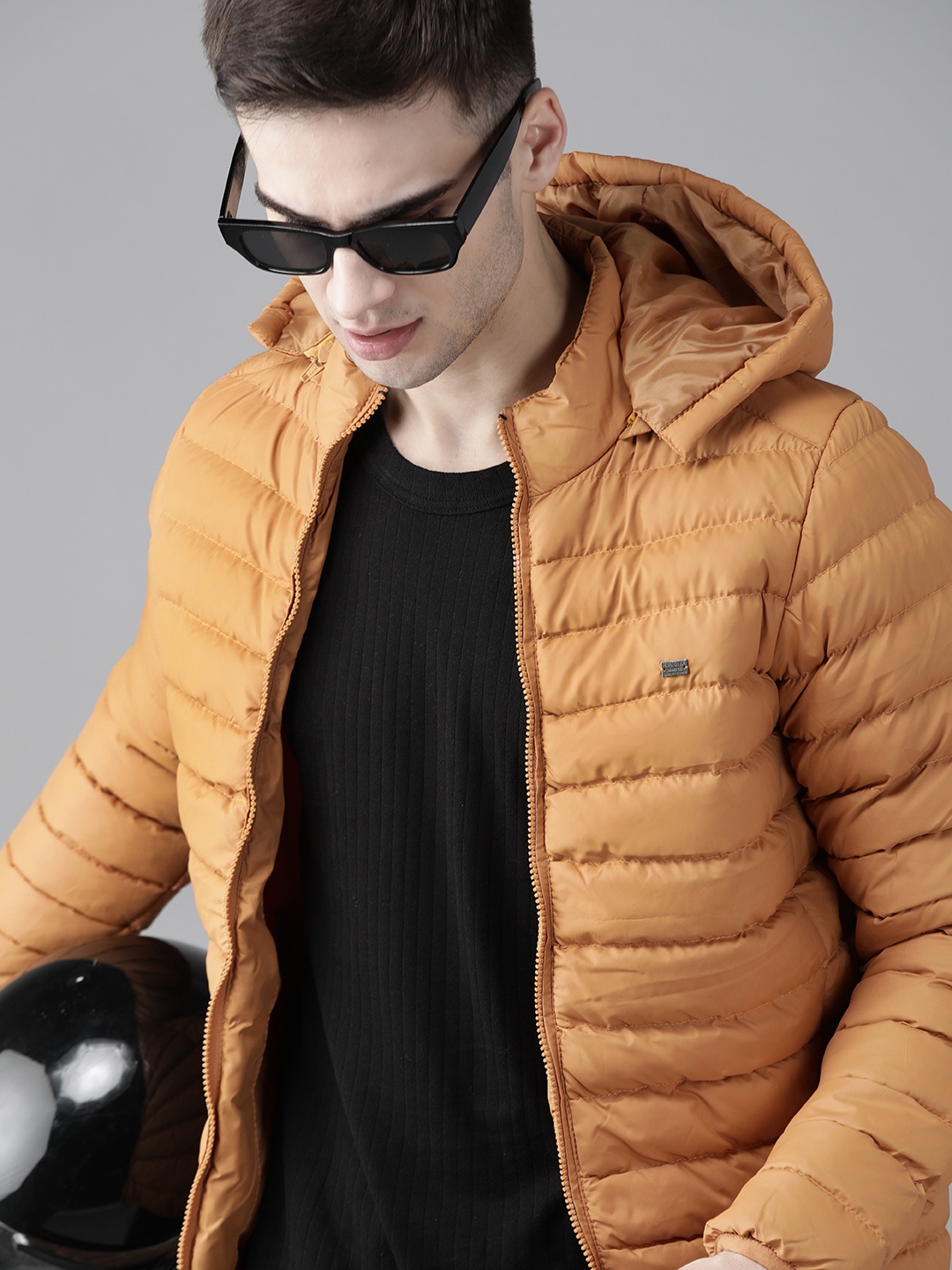 

Roadster Men Solid Mustard Yellow Padded Jacket