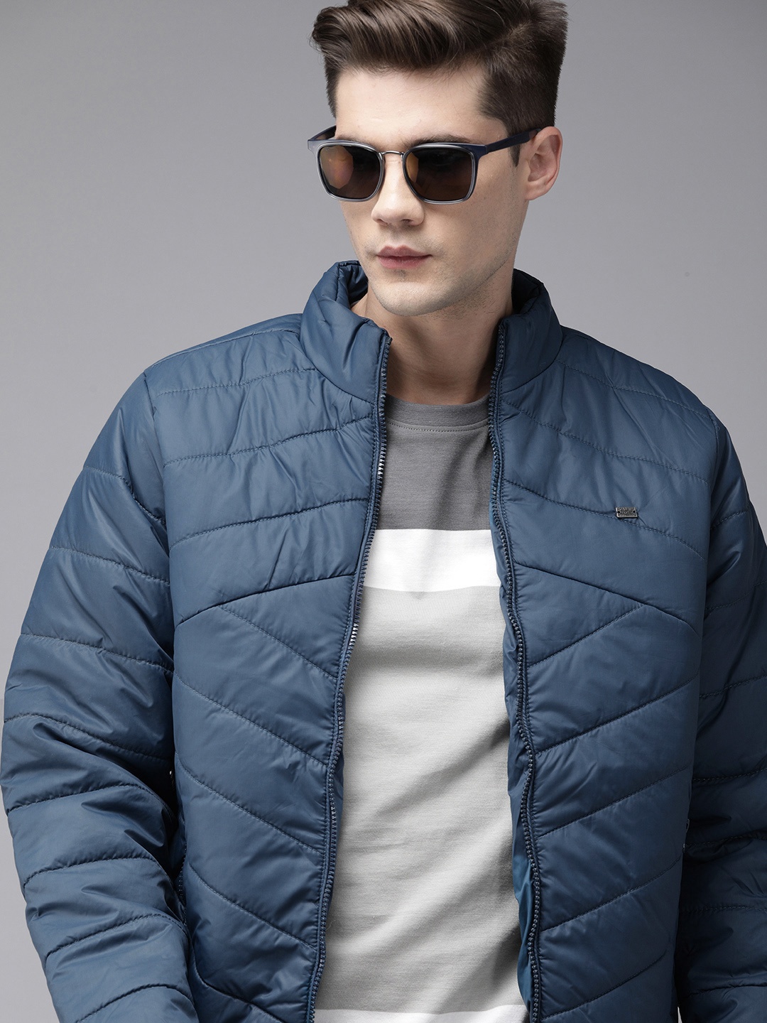 

Roadster Men Teal Blue Solid Puffer Jacket