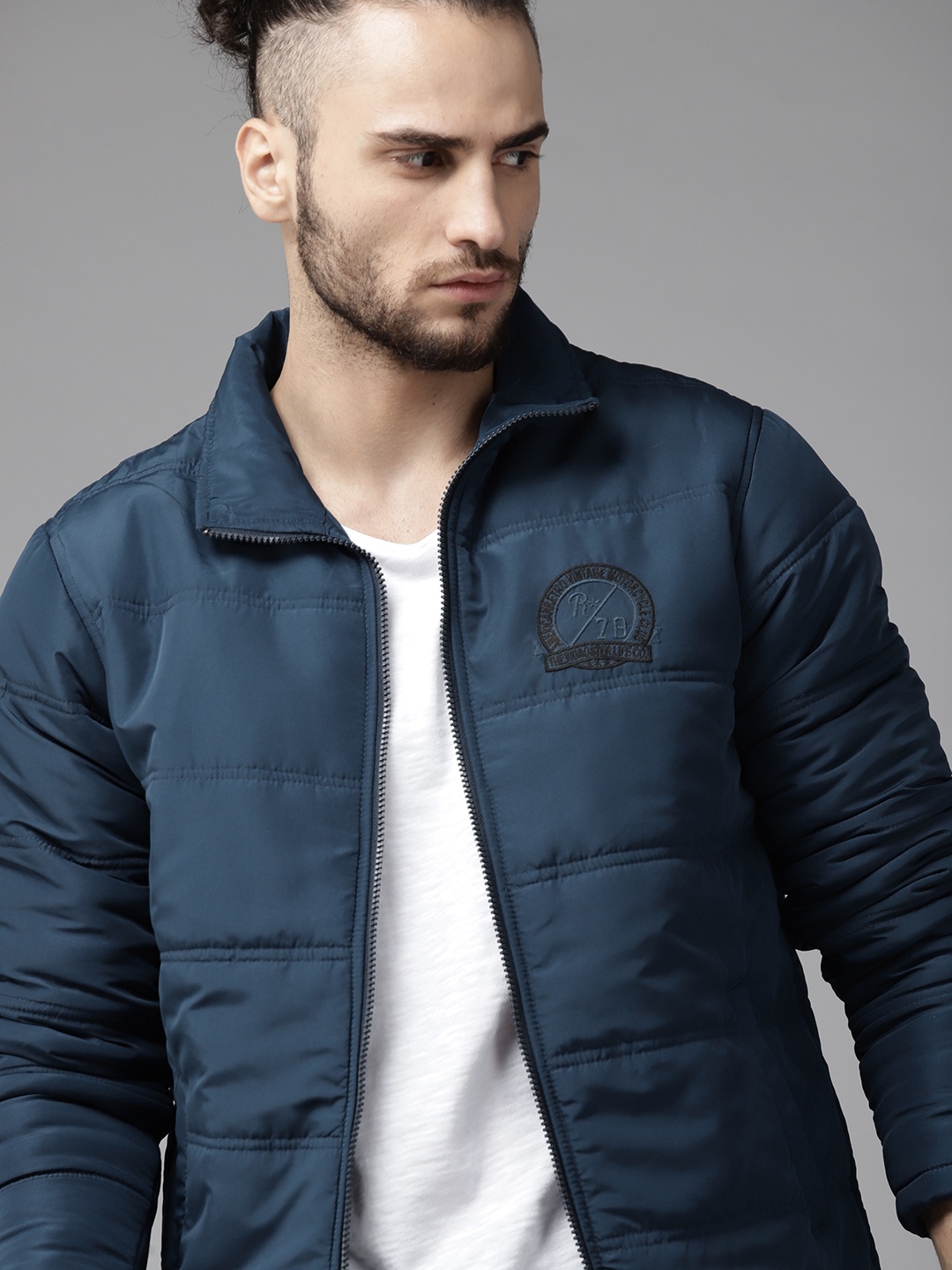 

Roadster Men Navy Blue Padded Jacket