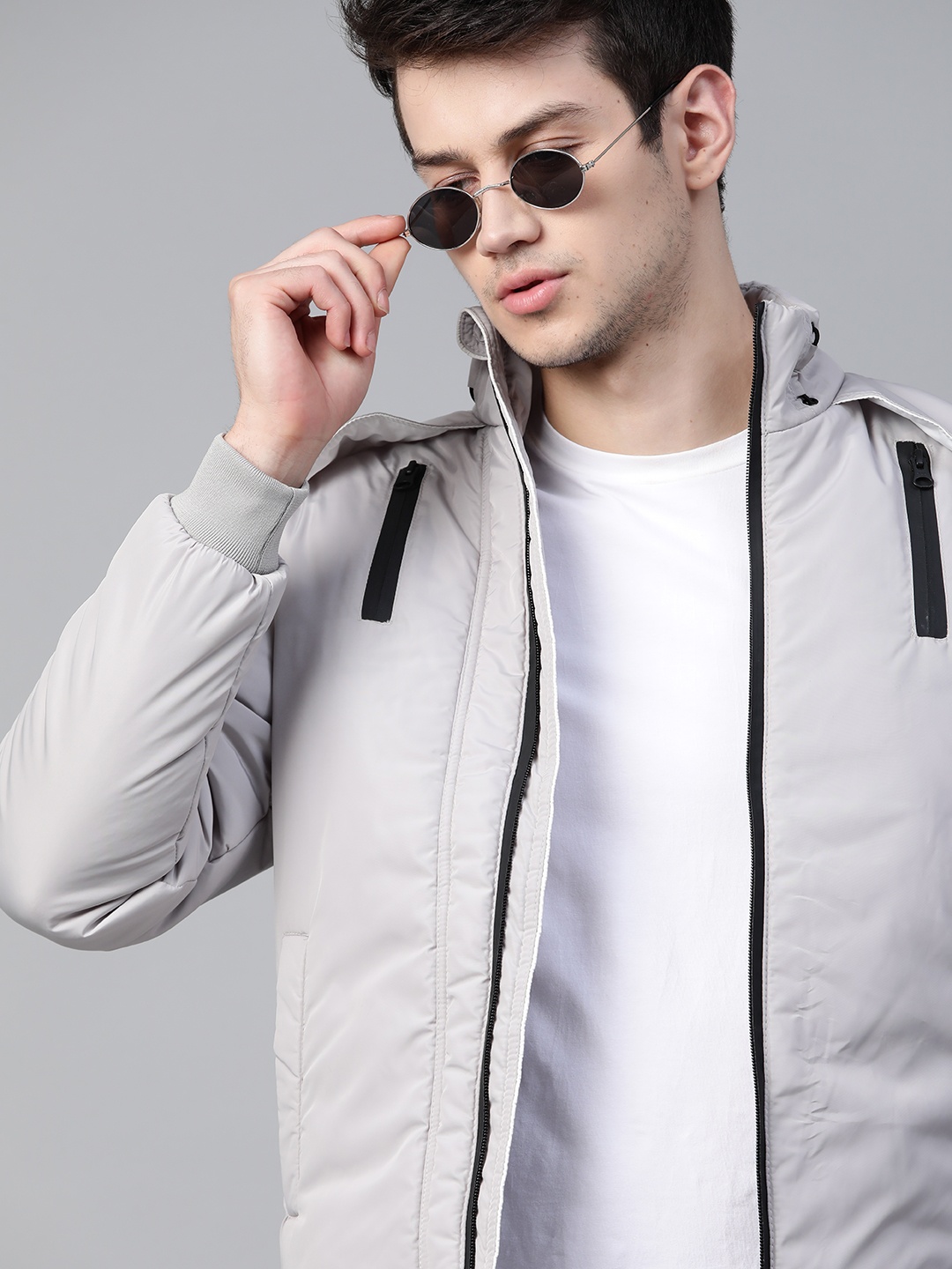 

Roadster Men Grey Solid Padded Jacket